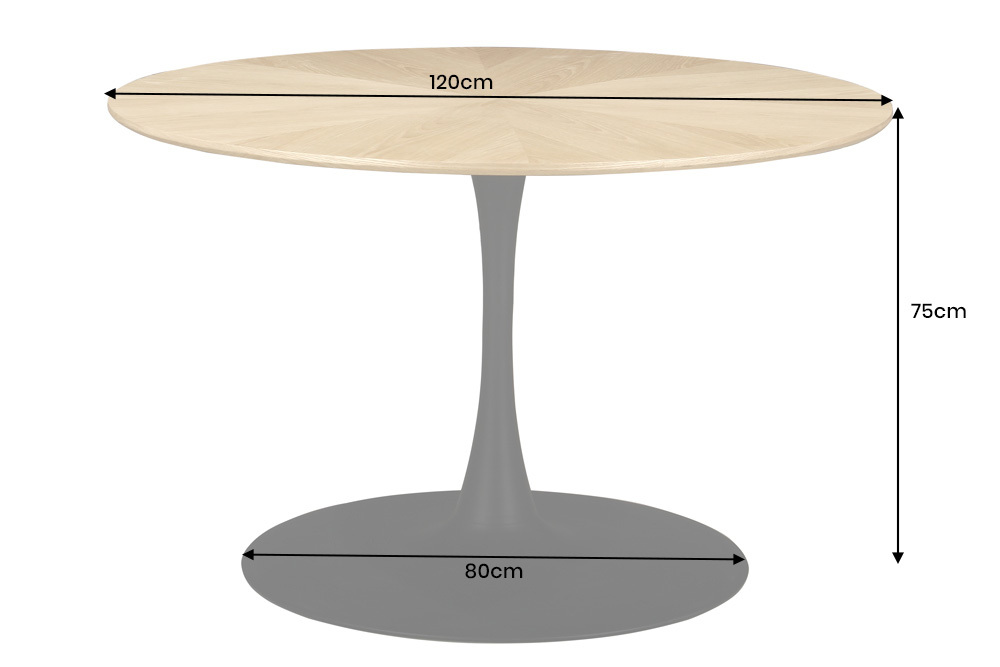 Runder Esstisch ATELIER 120cm natur Eiche schwarz Metall Säulenfuß