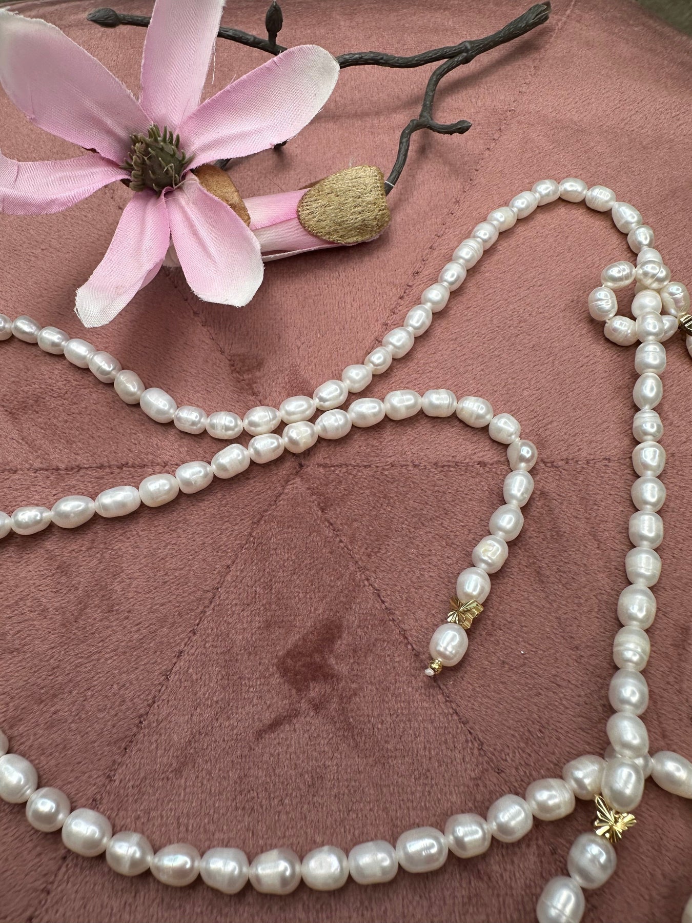 Mellow Moon Long Pearl Necklace Butterflies
