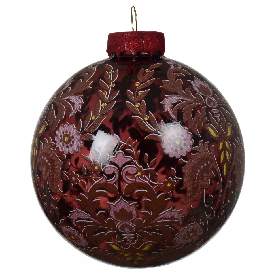 Lot de 3 boules de Noël en verre (D80 mm) Flora Bordeaux