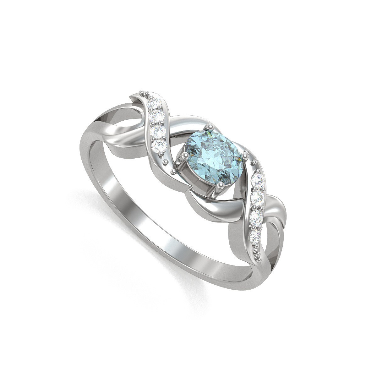 Bague ADEN Aigue-Marine et diamants sur Argent 925 2.684grs