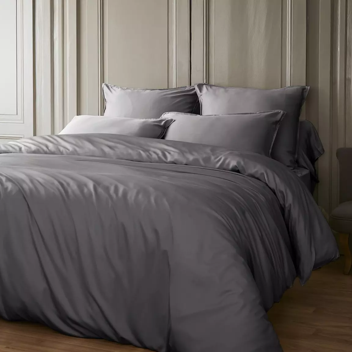 Housse de couette satin de bambou (240 x 220 cm) Salomé Gris granit