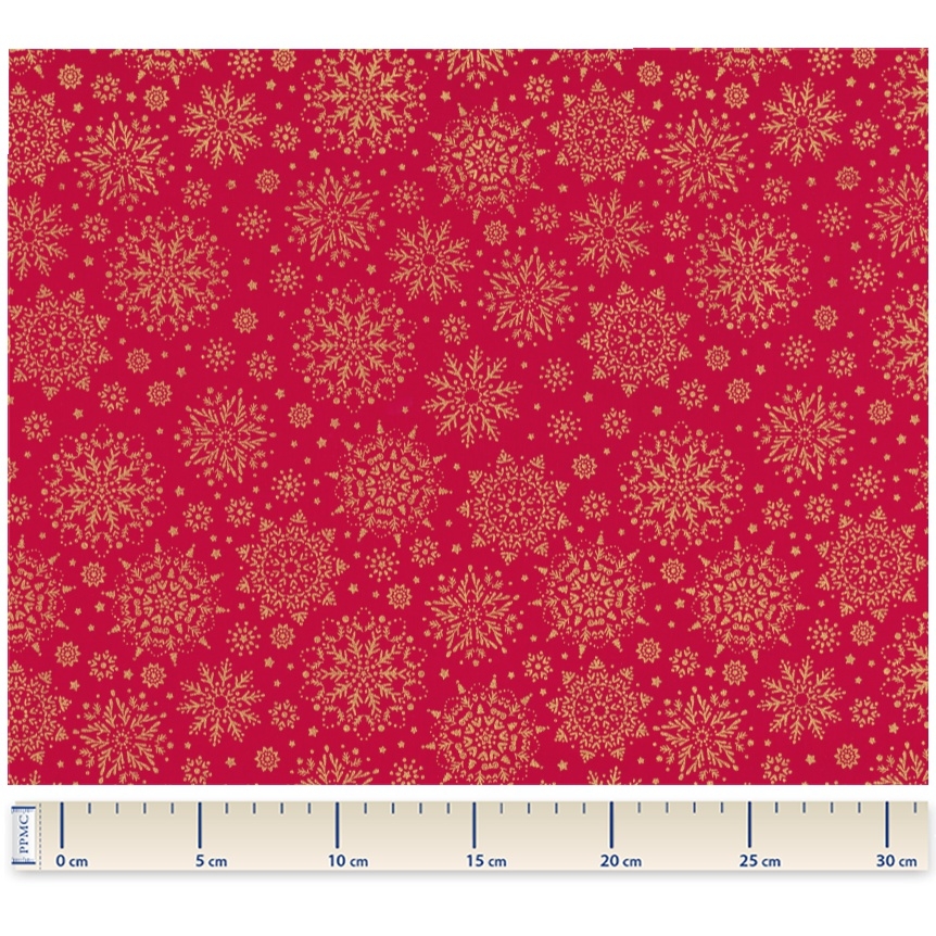 Coupon Tissu 1 M Ex2448 Flocon De Noel Or Rouge