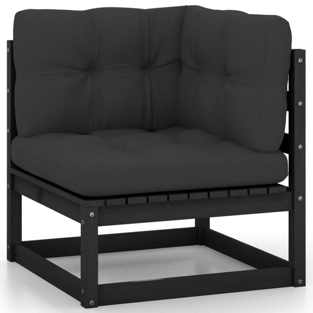 Salon de jardin meuble d'extérieur ensemble de mobilier 11 pièces avec coussins noir bois de pin massif