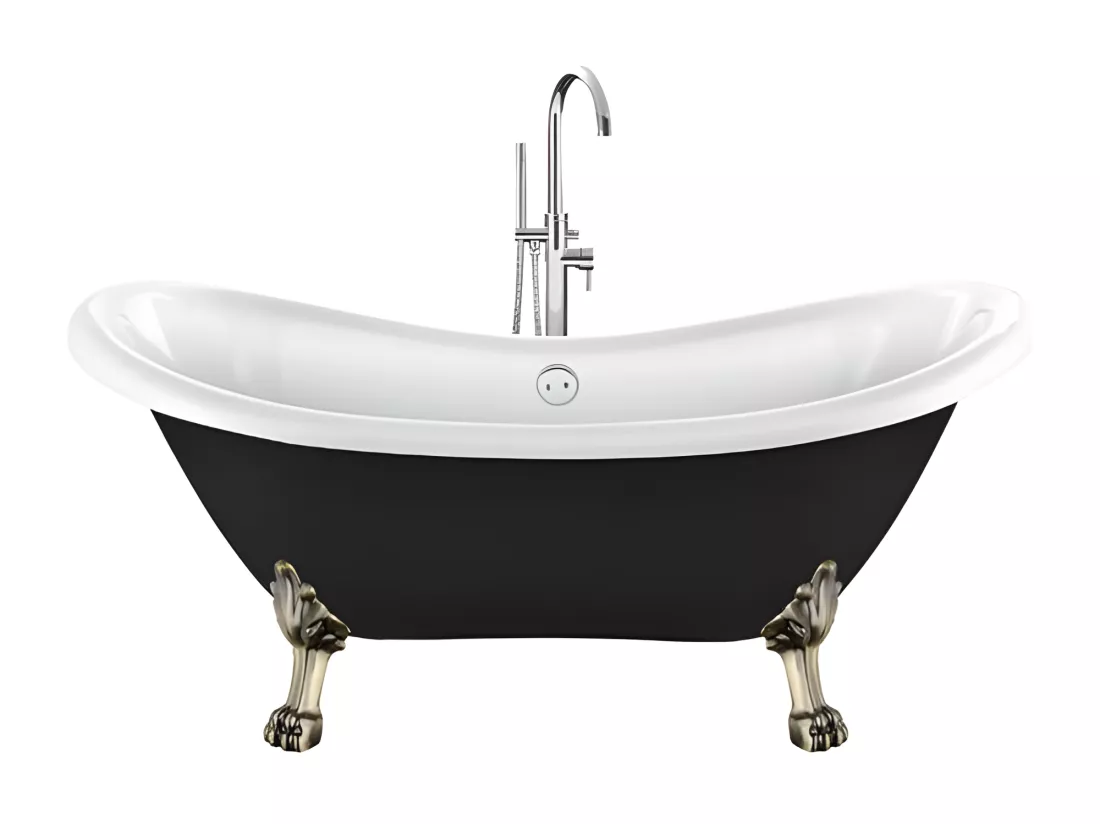 Baignoire ancienne rétro sur pieds DARLINGTON Noire 175 cm Pieds de Lion Bronze jaune vieilli