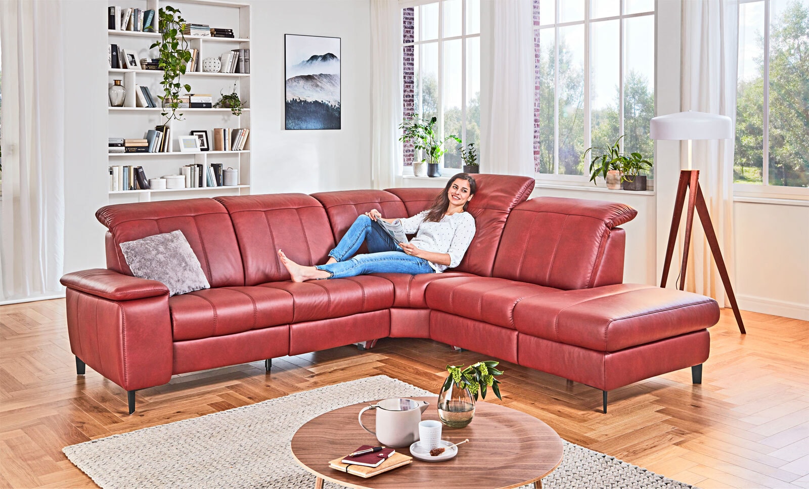 Polsterecke Lester Leder Punch Merlot Stellmaß 275x243 cm