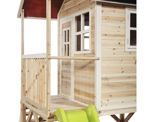 EXIT Loft 500 paalwoning, 328 x 185 x 255 cm, natuurlijk hout, met zandbak en glijbaan