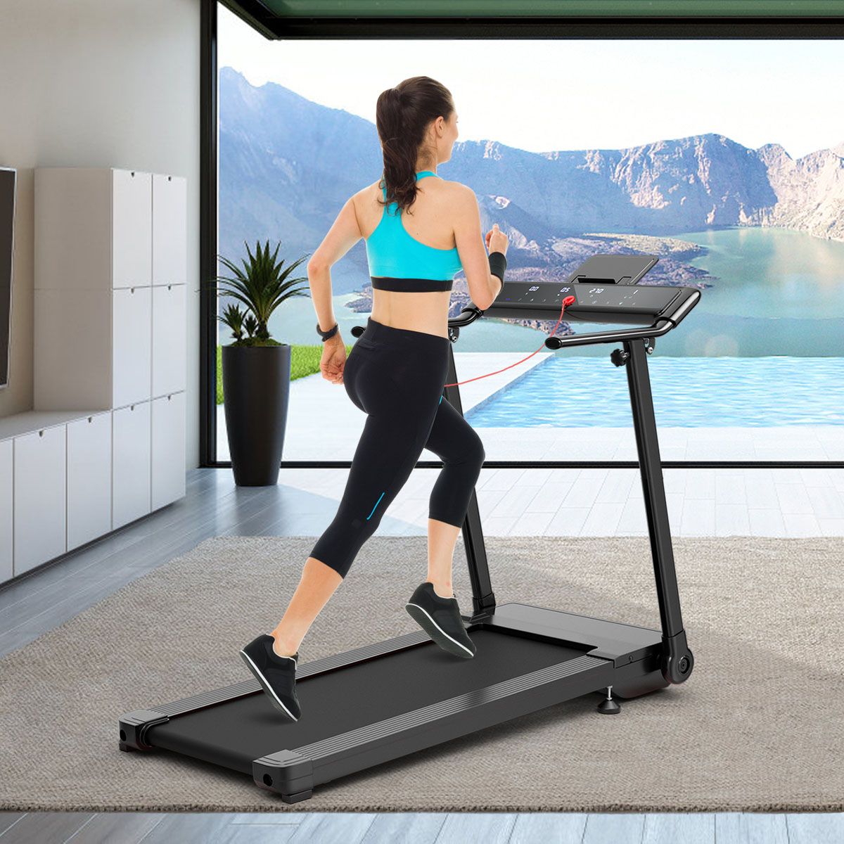 Tapis de Course/Marche Pliable 500W 12 Programmes Prédéfinis 0,8-9,6 Km/h Ecran Tactile LED 4 Touches de Raccourci Noir Support pour Ipad - Lidl-Manfred