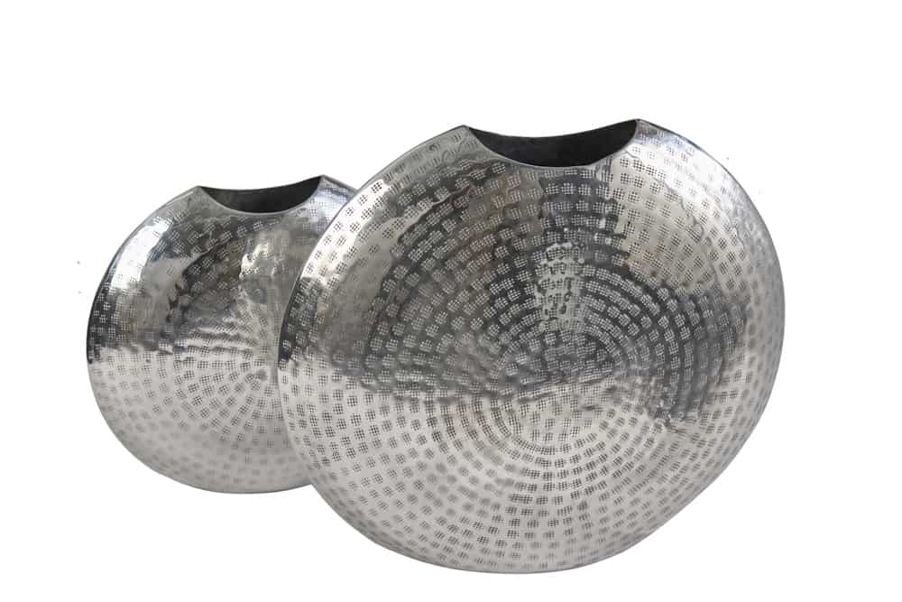 Elegantes Vasen 2er Set ORIENTAL 44cm silber im Grid Hammerschlag Design