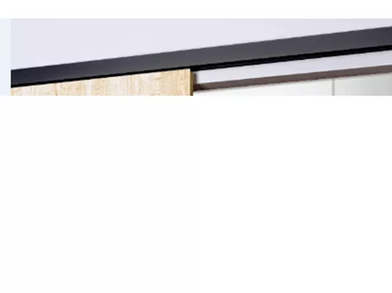 Porte Coulissante Telia Noir Vitrée H204 X L73 + Rail Alu Bandeau Noir Gd Menuiseries