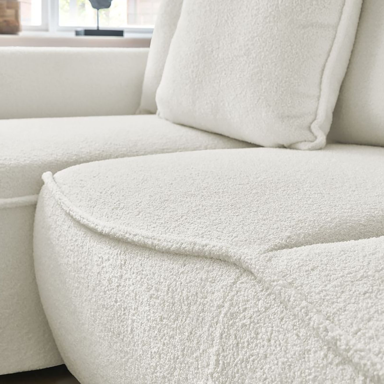 Bobochic Canapé d'angle gauche convertible bouclette Léon blanc - 242x158x90 cm