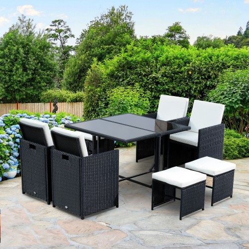 Conjunto de móveis de 9 peças em rattan e branco