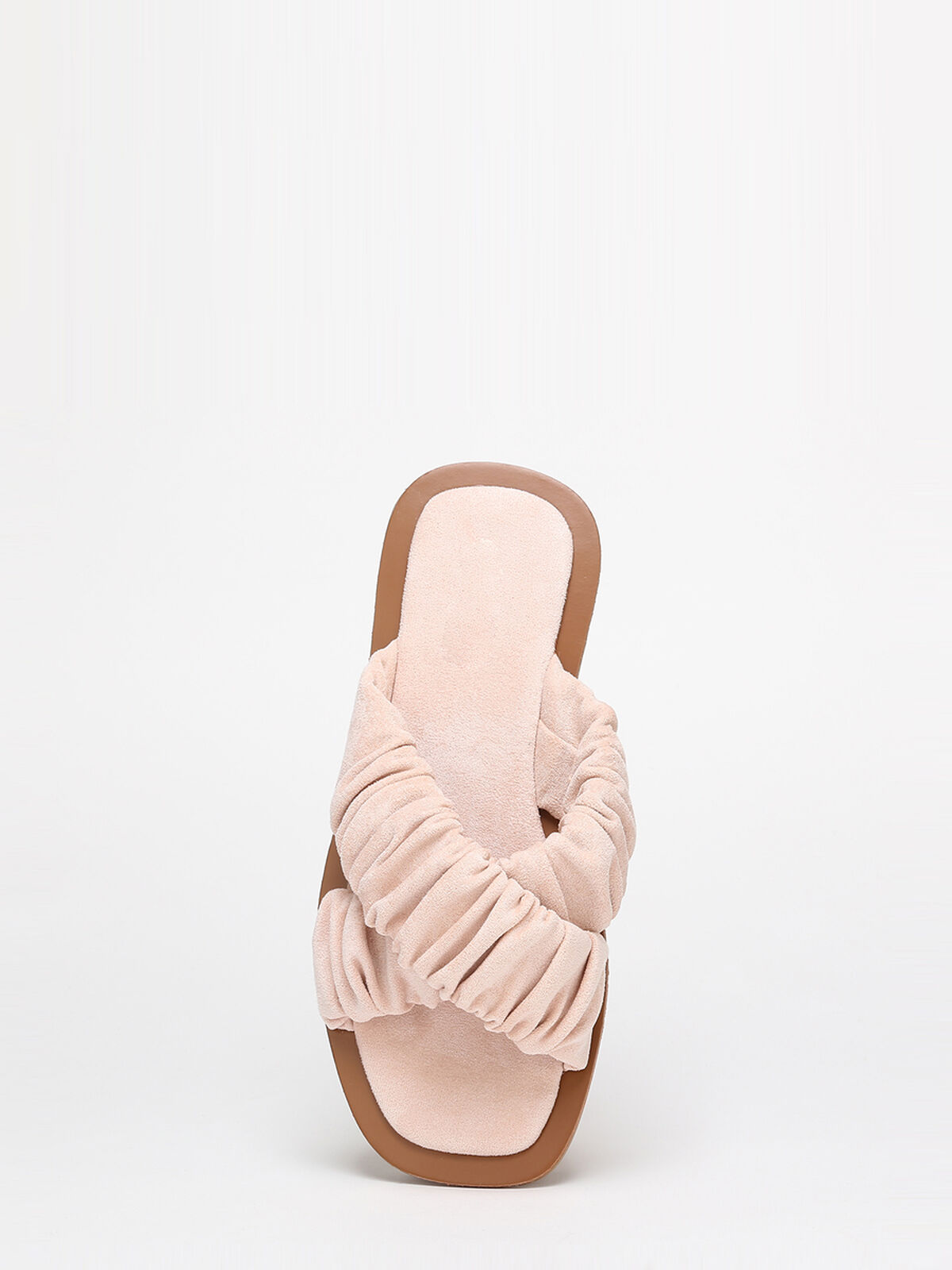 Mules à brides smockée en suédine- Rose