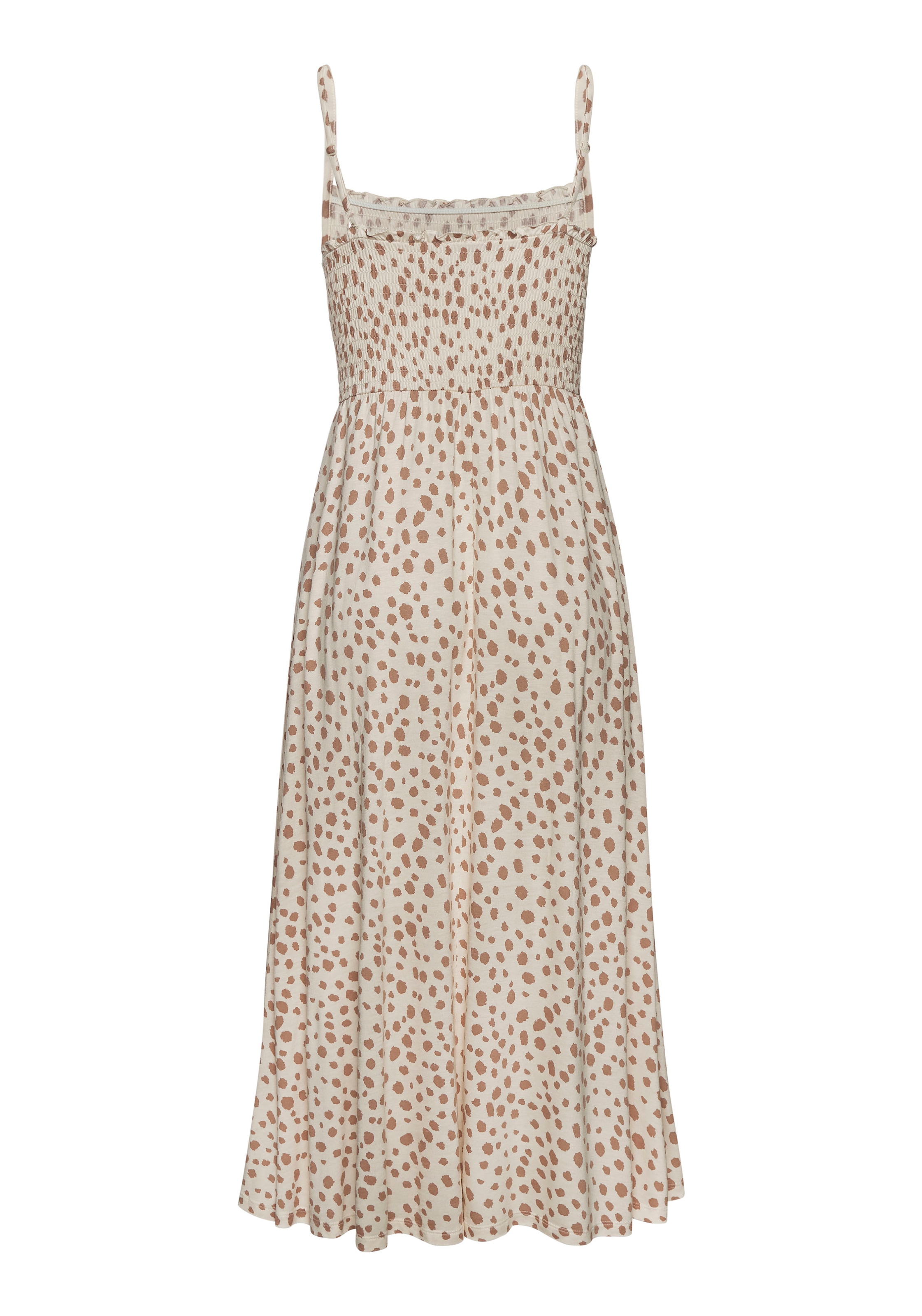 LASCANA Midikleid Ohne Taschen mit gesmoktem Oberteil und Alloverprint, Sommerkleid