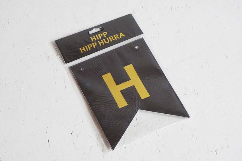 Bursdagsbanner, HIPP HIPP HURRA, Sort/Gull