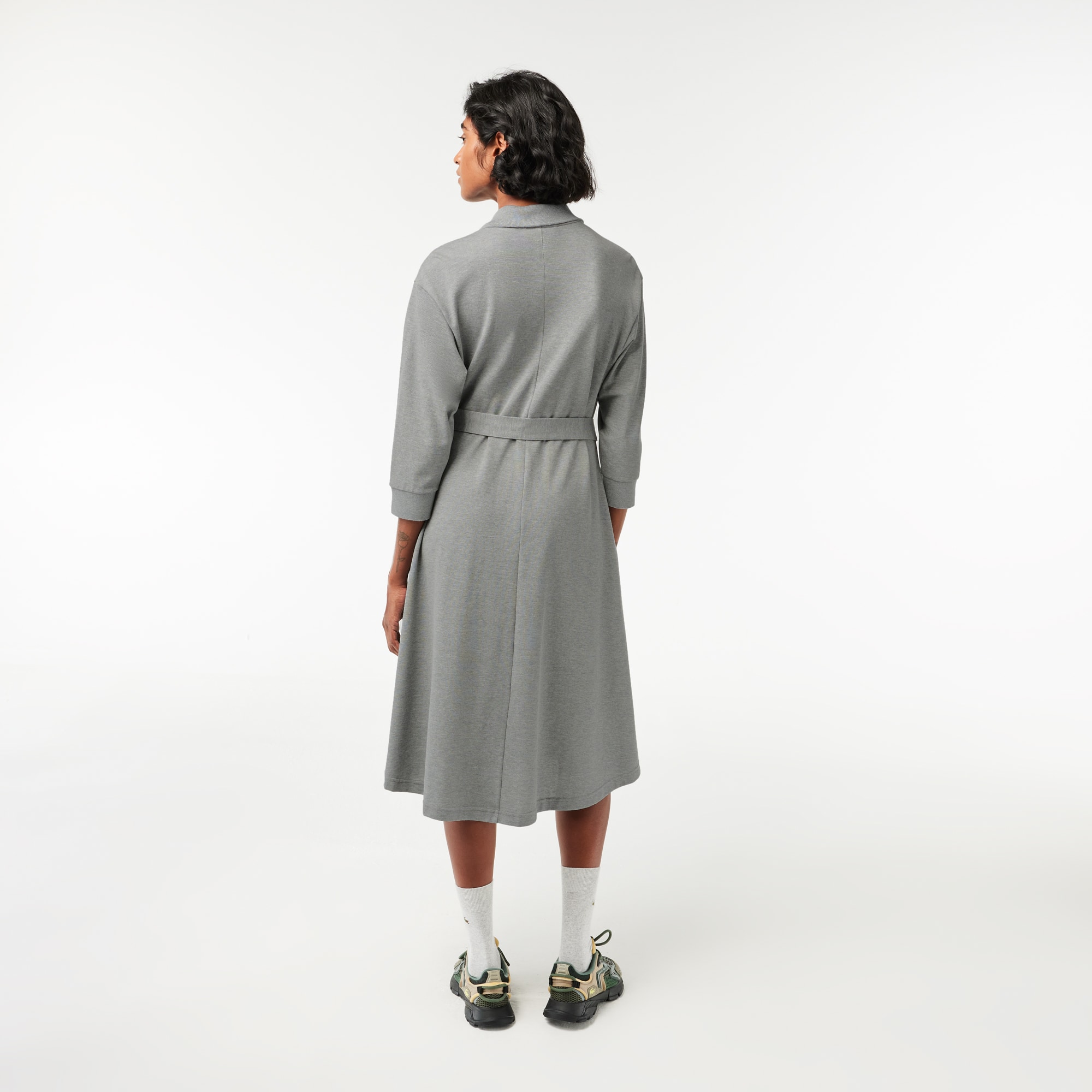 Robe polo ample ceinturée en petit piqué de coton Robes & Jupes - Gris - Lacoste - Femme
