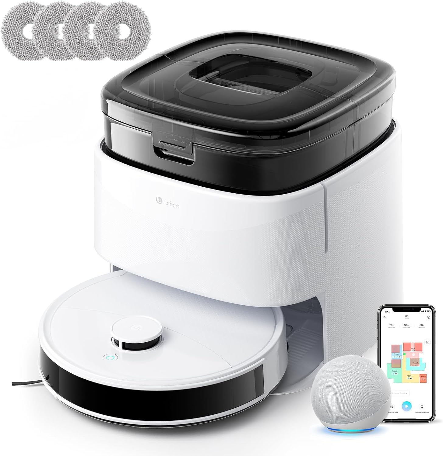 LEFANT M3 Gen2 Saugroboter mit Wischfunktion, 12000Pa Saugkraft Staubsauger Roboter, Anti-Verfilzungs-Seitenbürste, Hindernisvermeidung, LiDAR-Navigation, All-in-One Dock, App/Alexa/i Watch Steuerung