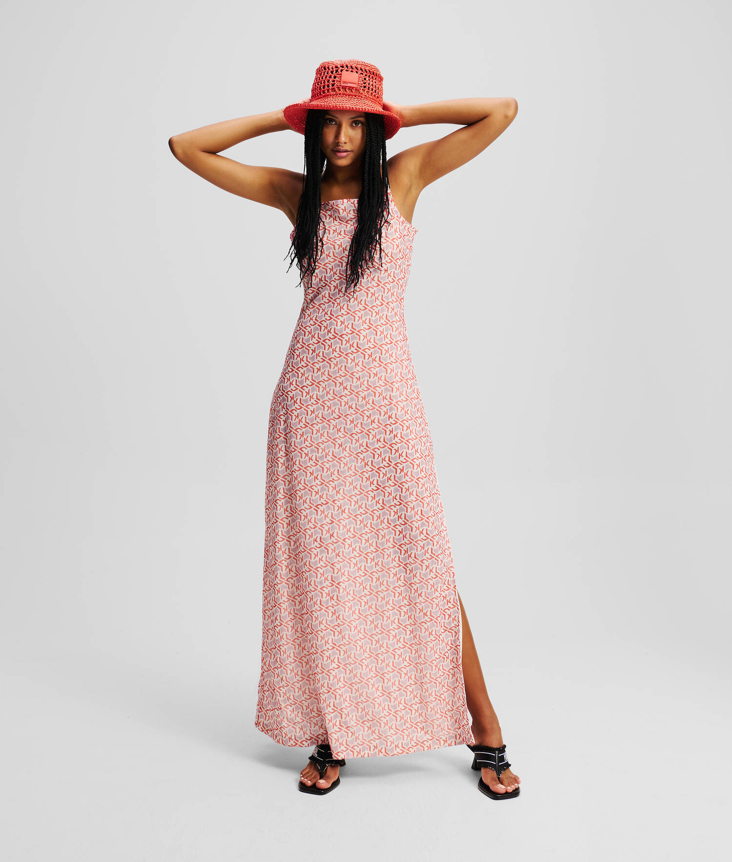 ROBE MAXI EN MESH AVEC MONOGRAM KLJ - Monogramme rouge sur toute la surface