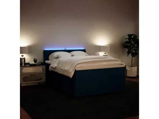 Sommier à lattes de lit et matelas bleu 140x190 cm velours