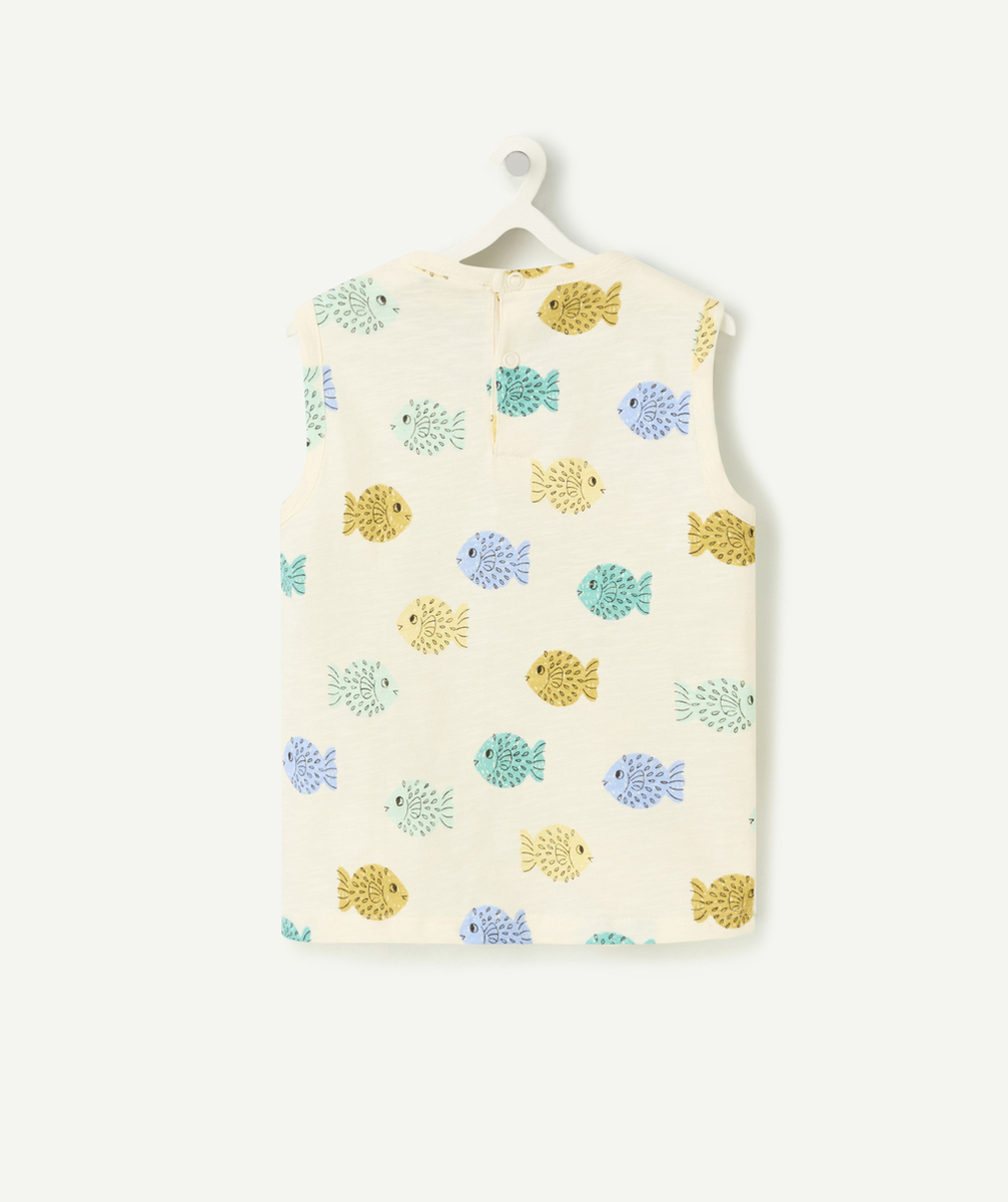 t-shirt sans manches bébé garçon en coton bio imprimé poissons