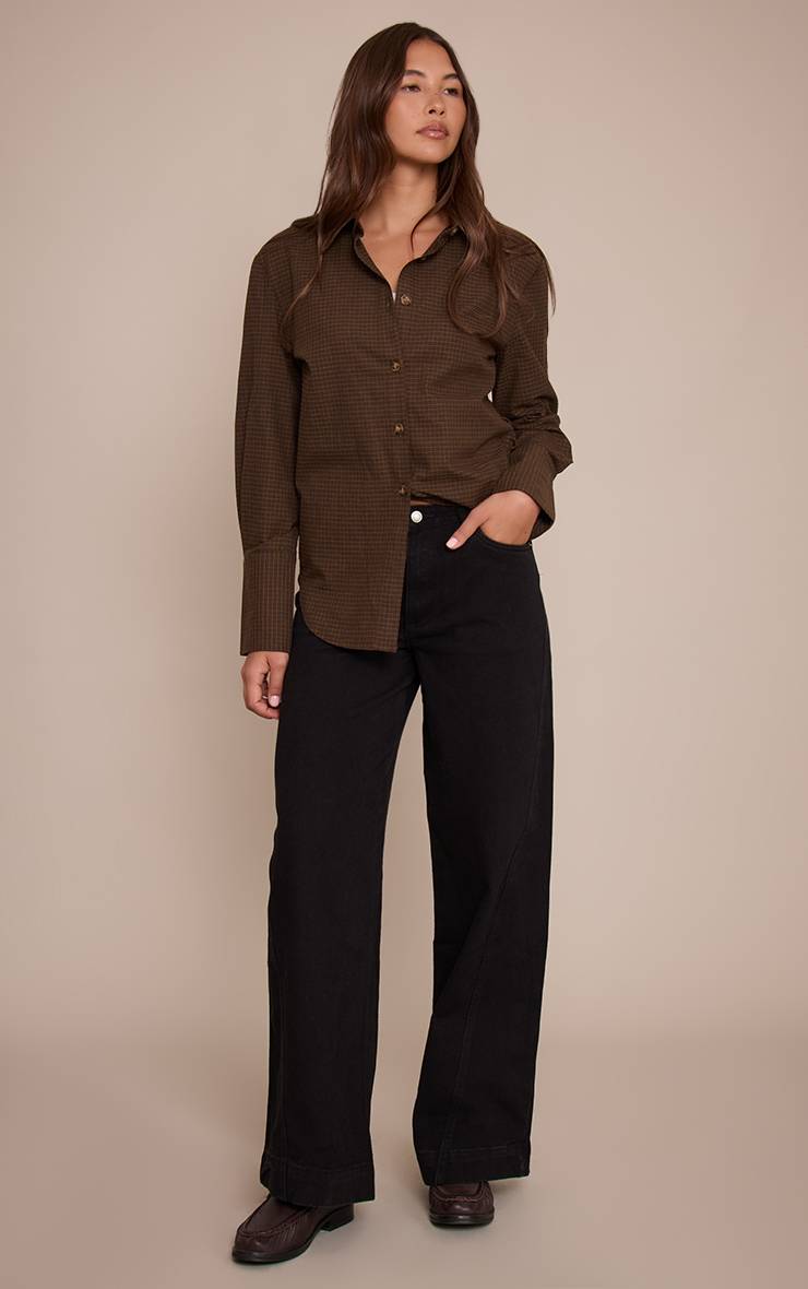 Noir Délavé Jean Large Bleu Moyen Décontracté Taille Mi-haute Avec Détails De Coutures