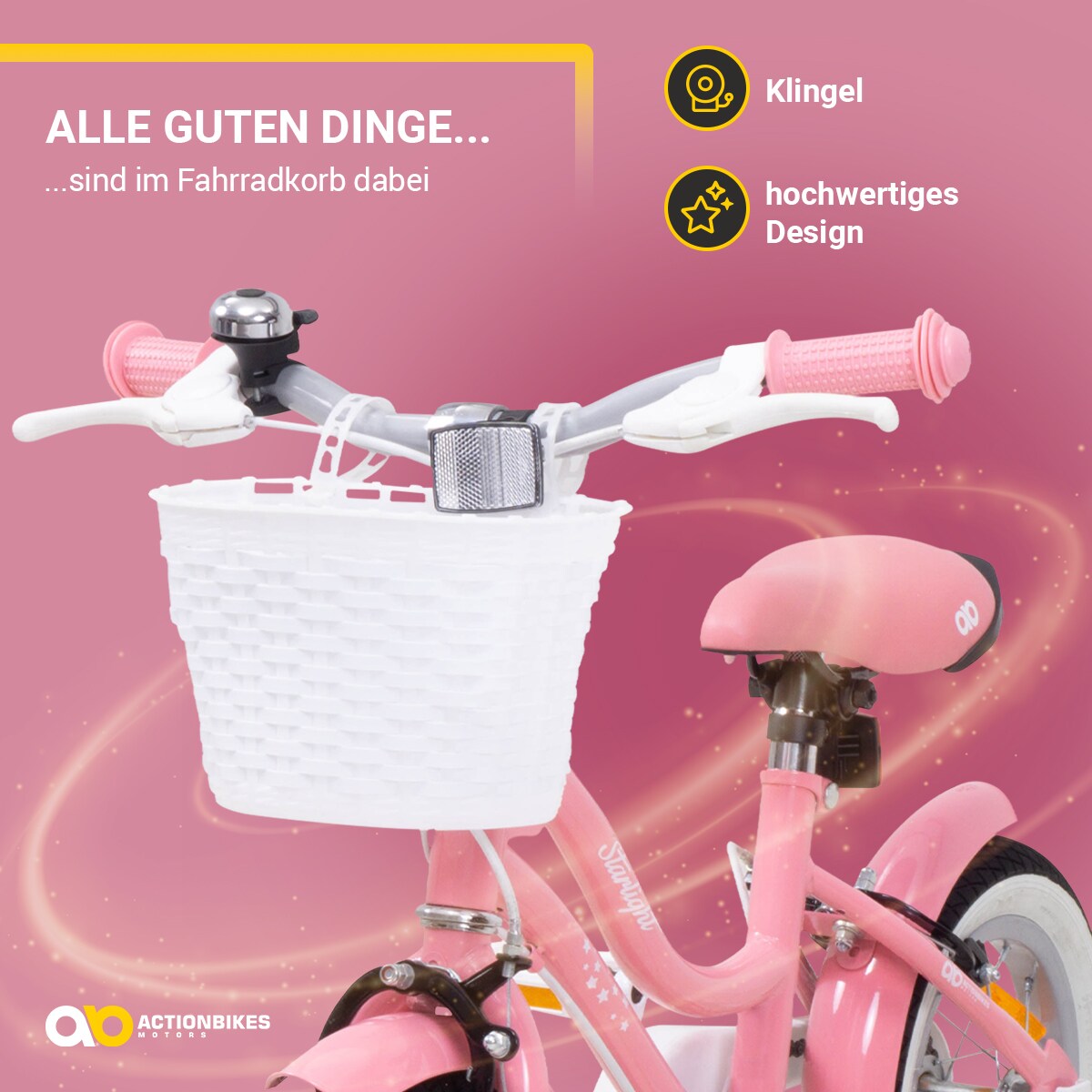 Actionbikes Kinderfahrrad Starlight 20 Zoll, Rosa, Fahrradständer, Korb, Klingel, Kettenschutz (Classic)