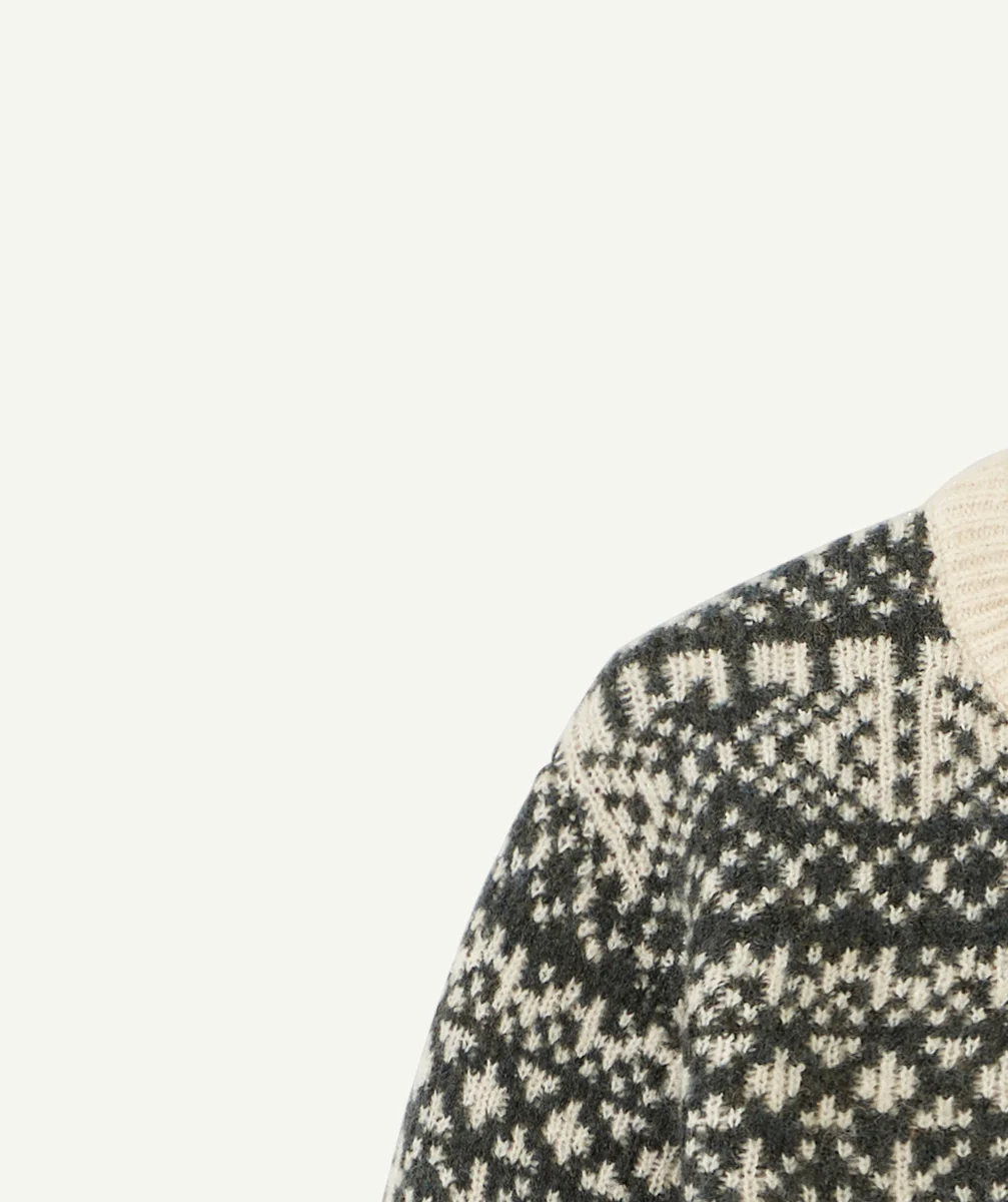 PULL JACQUARD GARÇON EN FIBRES RECYCLÉES ÉCRU ET VERT