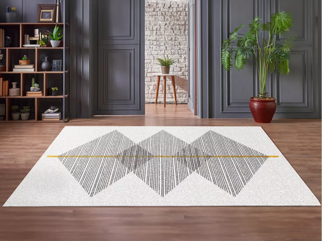 Tapis géométrique - 160 x 230 cm - Blanc et gris- NIMIRIA