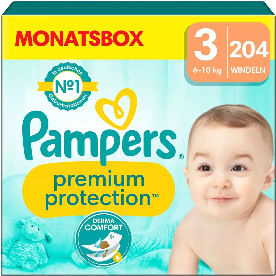 Pampers Premium Protection, Gr. 3 Midi, 6-10kg, Monatsbox (1x 204 Windeln)