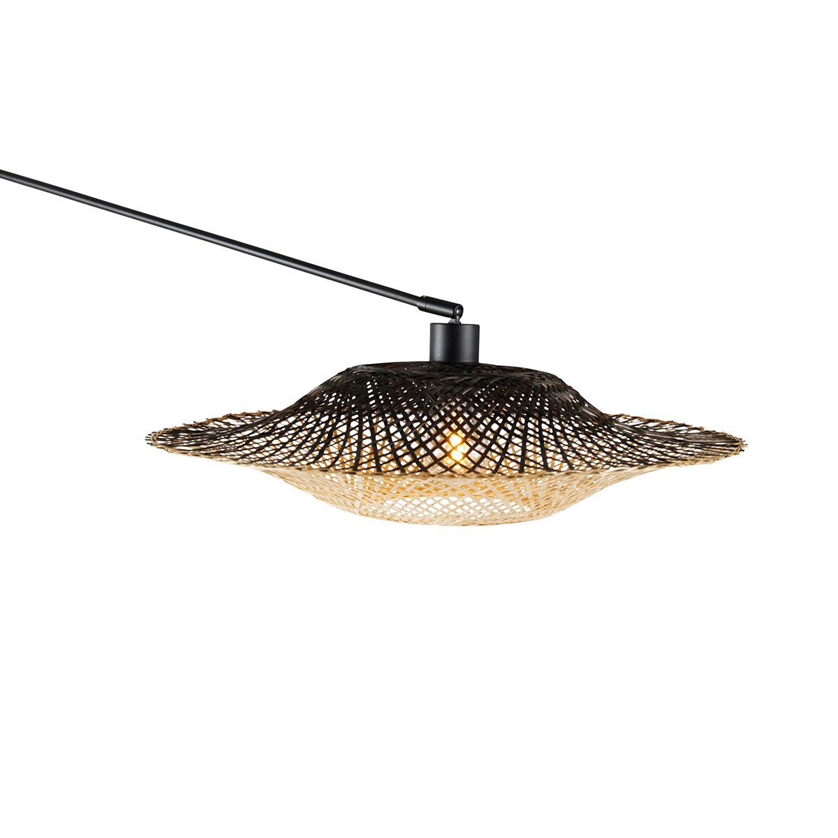 Wandlamp zwart met rotan kap 50 cm verstelbaar - Blitz