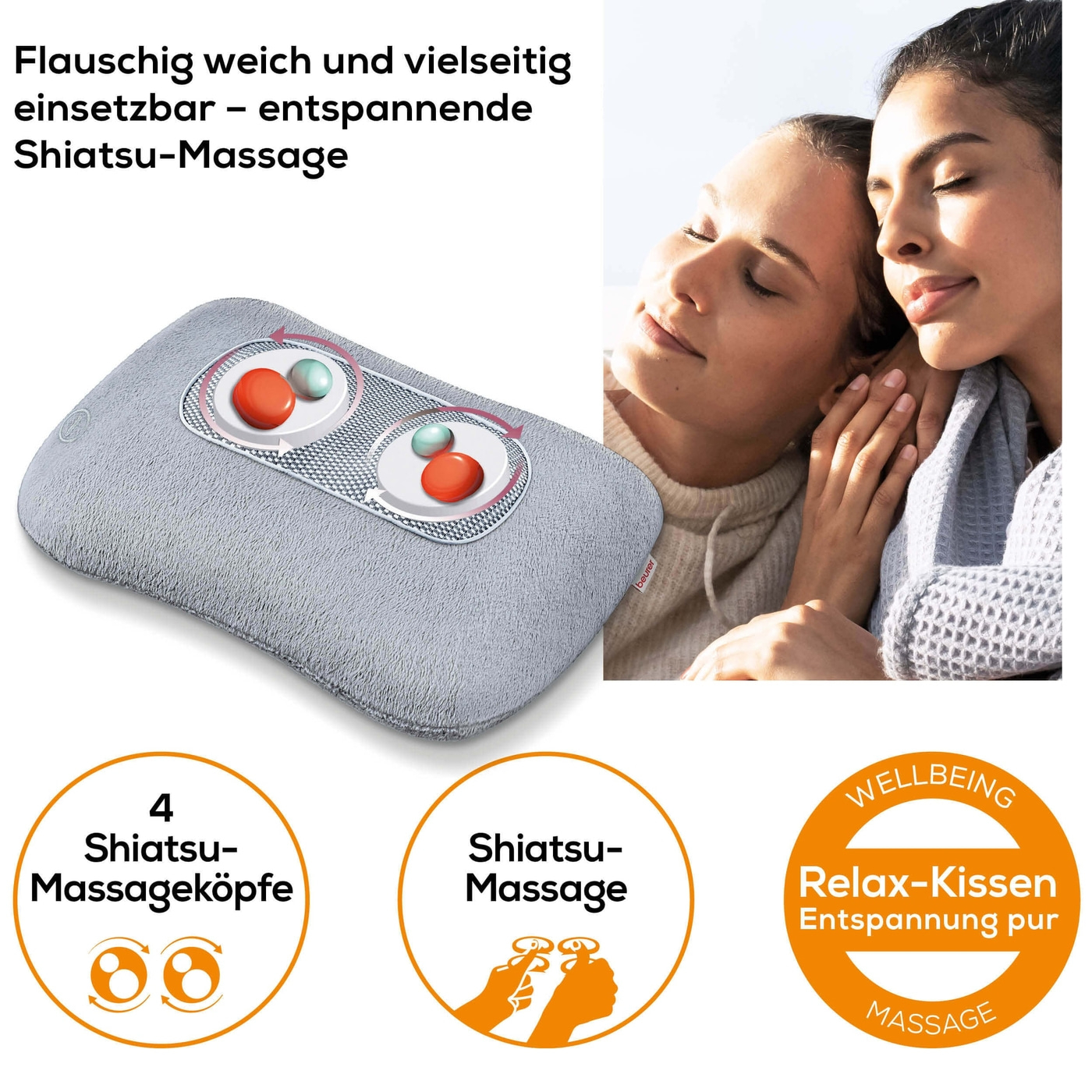 (34x25cm) MG 145 Shiatsu Nacken Massage Kissen Tiefenknetmassage Massagegerät mit Wärmefunktion (64404) - Grau