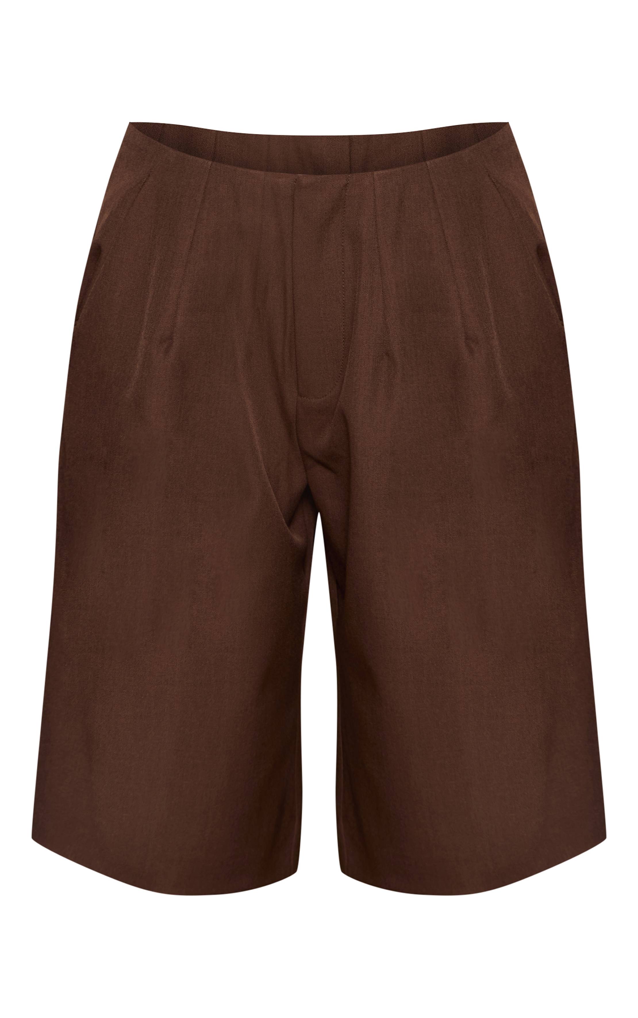 Marron Foncé Short Long Tailleur Tissé À Plis Coordonné