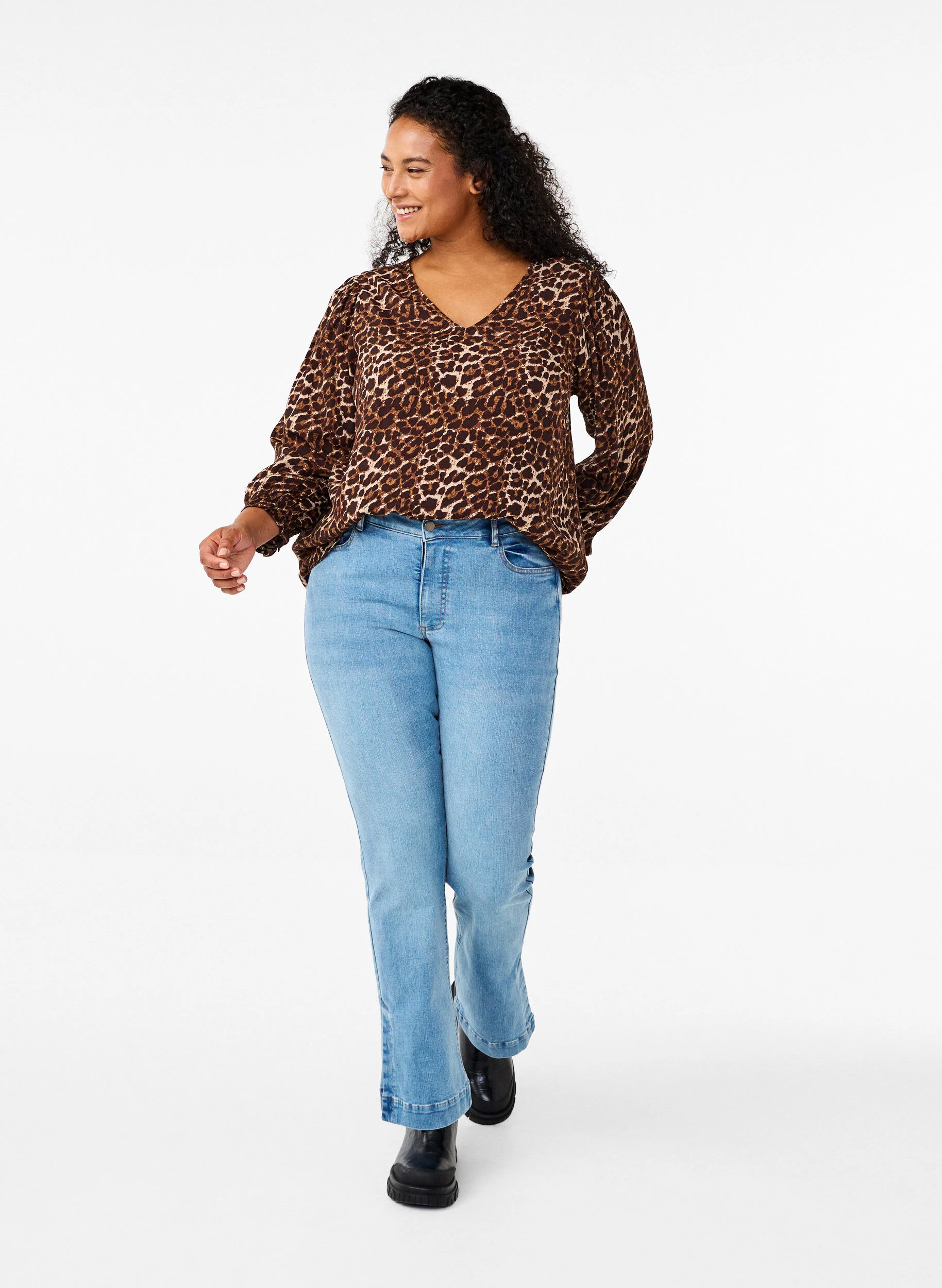 Bluse med leopardprint og 3/4 ærmer