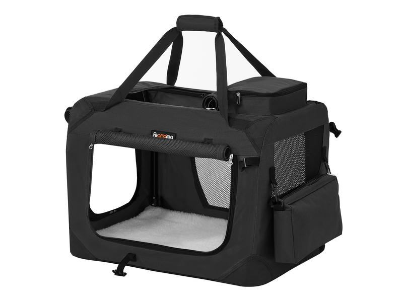 Feandrea Transportbox Haustier, 60 x 42 x 42 cm, Schwarz Transportbox für Hunde und Katzen
