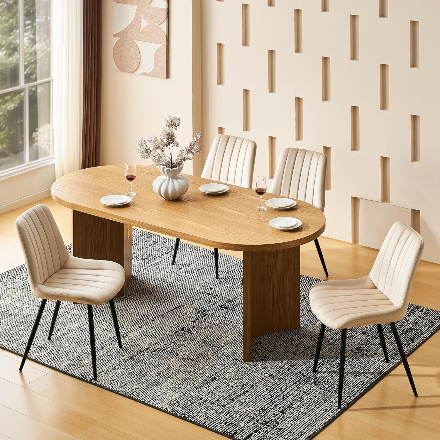 CLIPOP Samt Esszimmerstühle 4er Set Küchenstühle Polsterstuhl Wohnzimmerstuhl Gepolsterte Sessel Sitzfläche mit Rückenlehne und Metallbeine (4er Set, Beige)