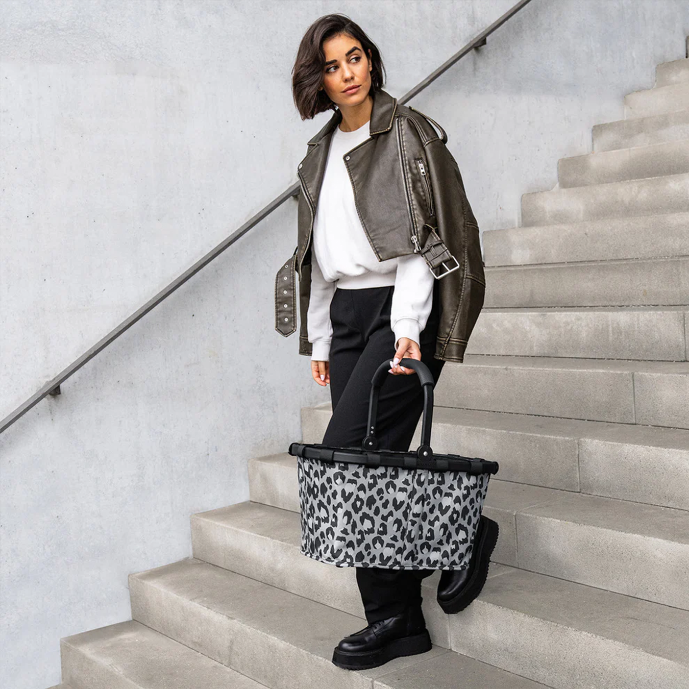 (22l) Carrybag Einkaufskorb Shopping Einkaufstasche (BK7081) - Frame Leo Nero