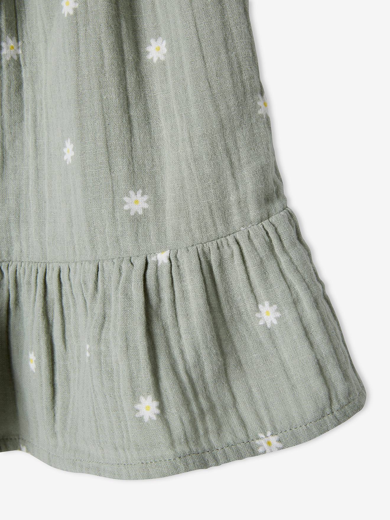 Saia de chiffon de algodão estampada para meninas, estampa verde clara.