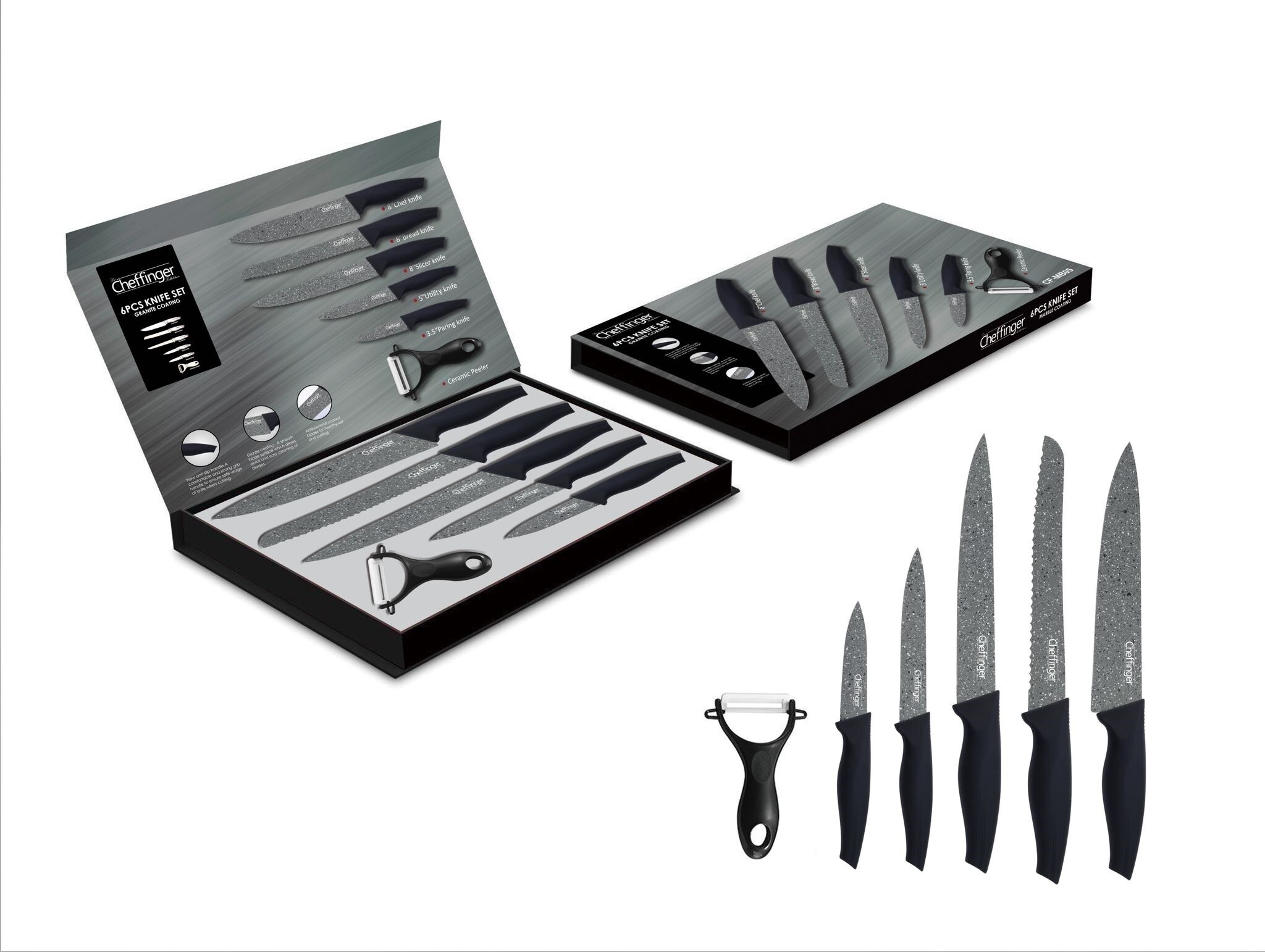 6 TLG Messerset Messer Brotmesser GRANIT
