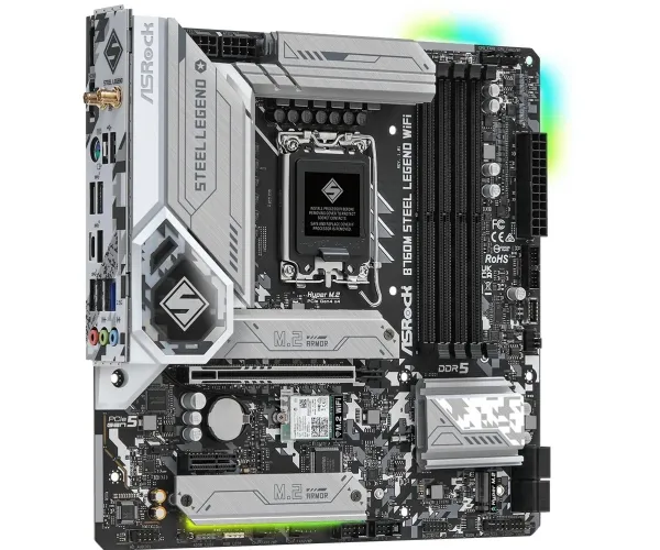 ASRock B760M Steel Legend WiFi - Bundkort - micro ATX - LGA1700 sokkel - B760 Chipset - USB-C 3.2 Gen2, USB 3.2 Gen 2, USB 3.2 Gen 1 - 2.5 Gigabit LAN, Wi-Fi 6E, Bluetooth - onboard grafik (CPU påkrævet) - HD Audio (8-kanaler)