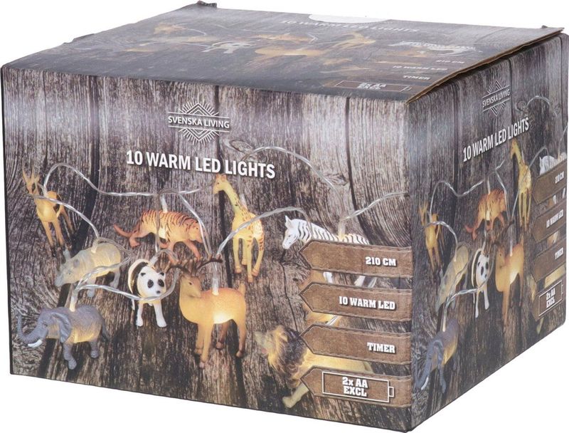 Svenska Living Lichtsnoer - safari dieren - 170 cm - op batterij - warm wit - 10 leds