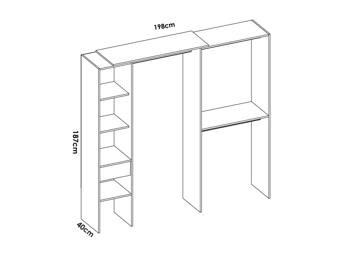 Grande Garde-robe Dburn, Meubles de chambre, Penderie de plain-pied, Placard à vêtements, 98x42 h187 cm, Blanc