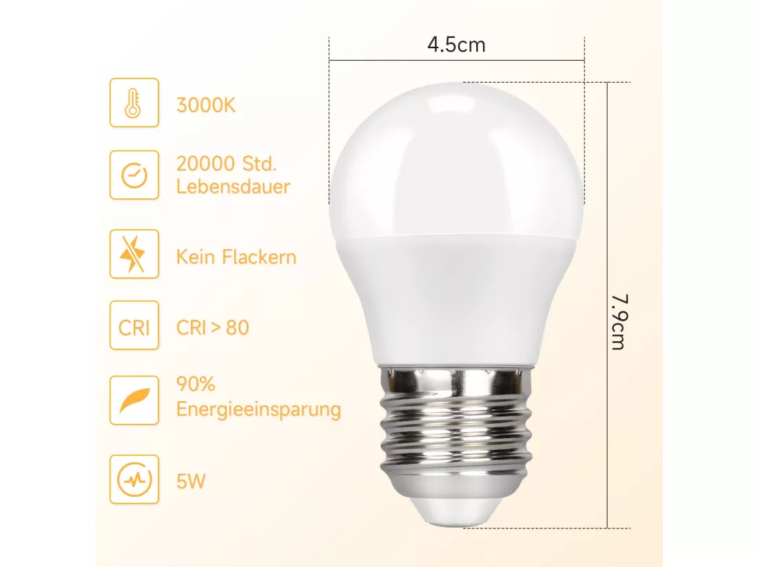 NETTLIFE Lot de 6 ampoules LED E27 blanc chaud – 5 W ， 3000 K, ampoule blanche chaude, lampe à économie d'énergie, sans scintillement