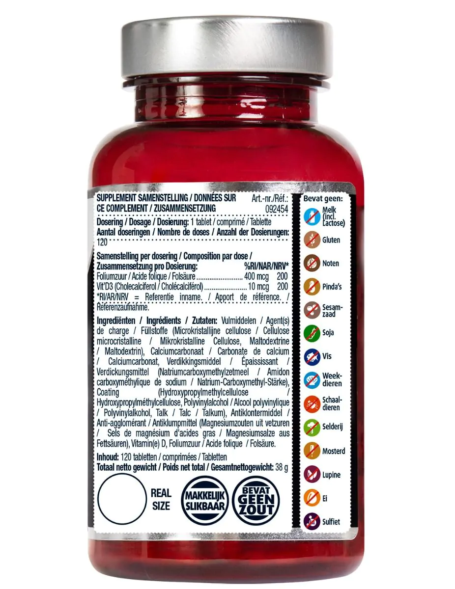 Foliumzuur + Vitamine D3 120 tabletten