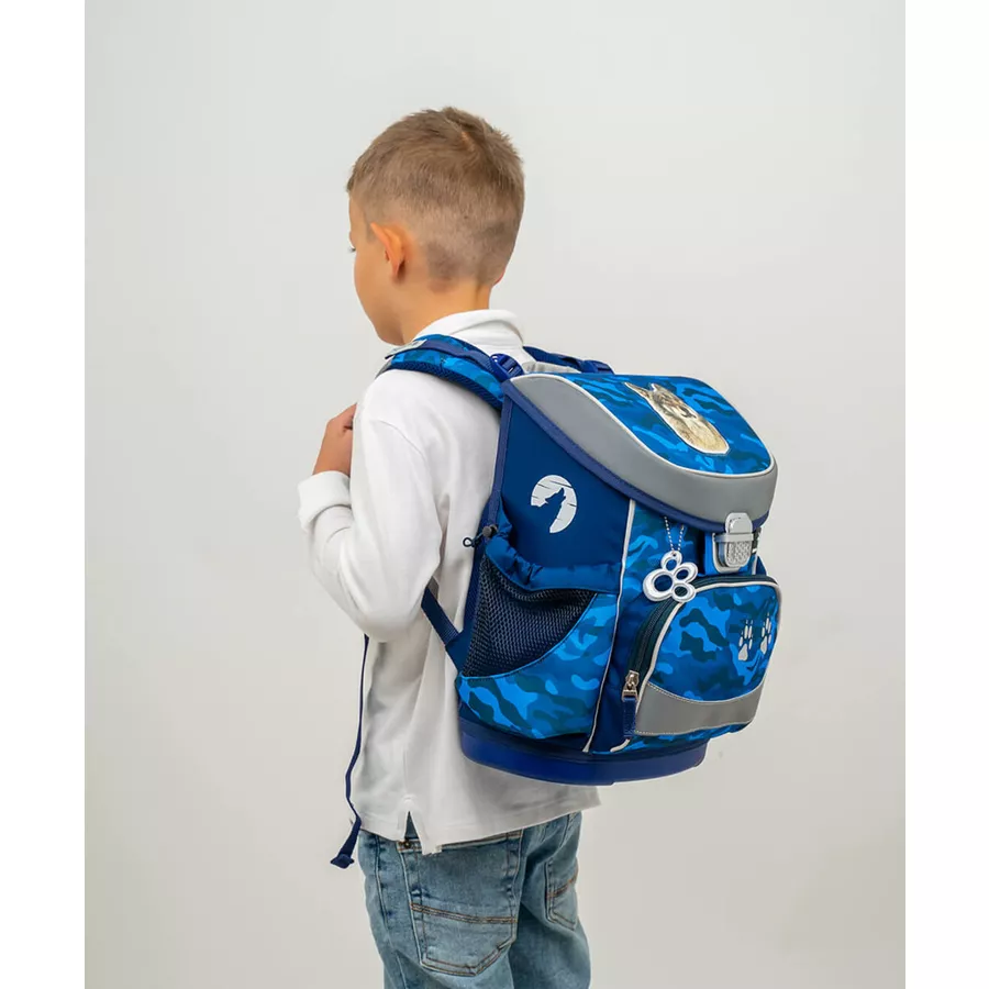 Belmil Schulranzen Mini Fit Schulranzen Set 4-teilig mit Brustgurt Alpha Wolf