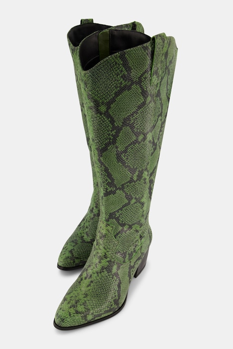 Lederstiefel, XXL-Schaft, Schlangenlederoptik, Weite H