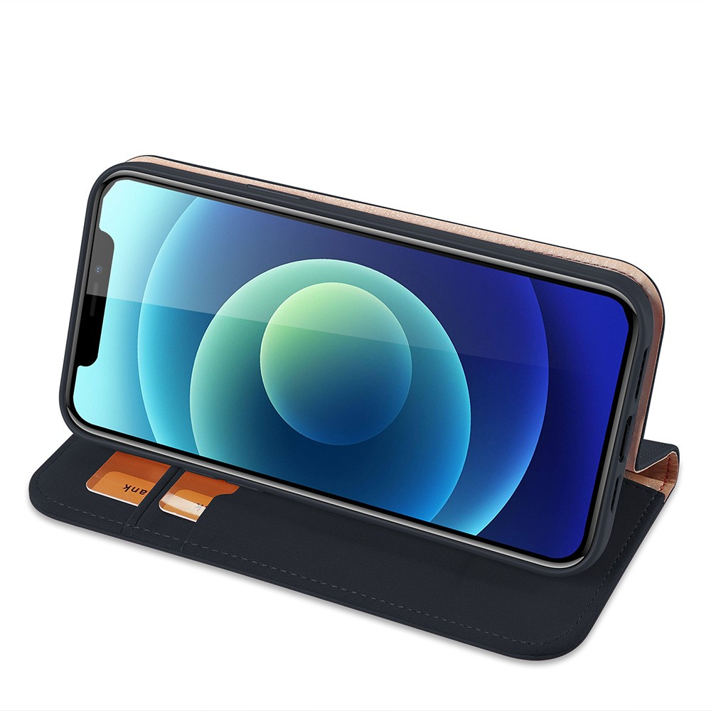 iPhone 12 / iPhone 12 Pro Flip Wallet Cover Echtleder Tasche Wish Series - Dunkelblau