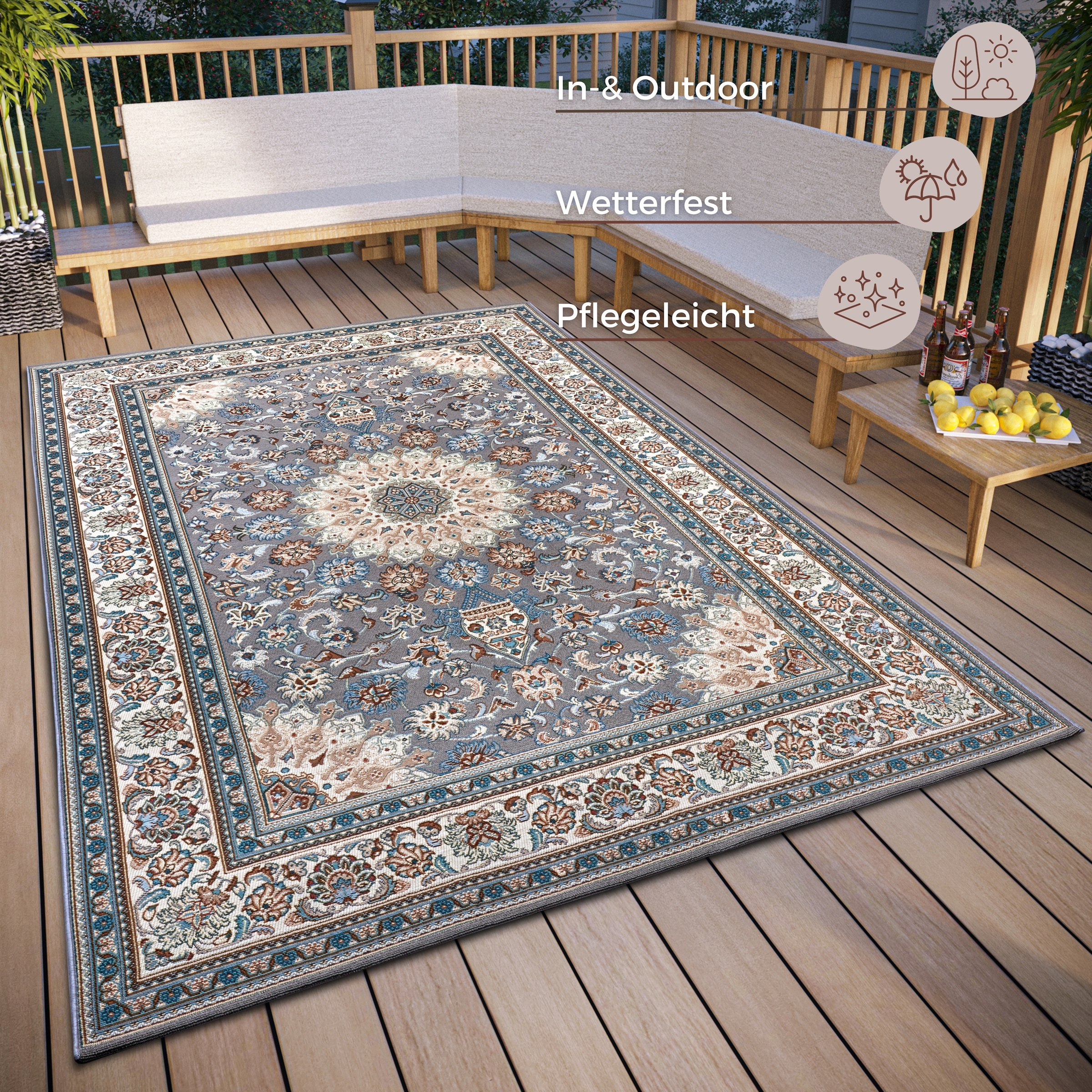 HANSE Home Teppich »Kadi« rechteckig 3 mm Höhe In-& Outdoor, Teppich, Wetterfest, Balkon, Garten, Wohnzimmer, Orient