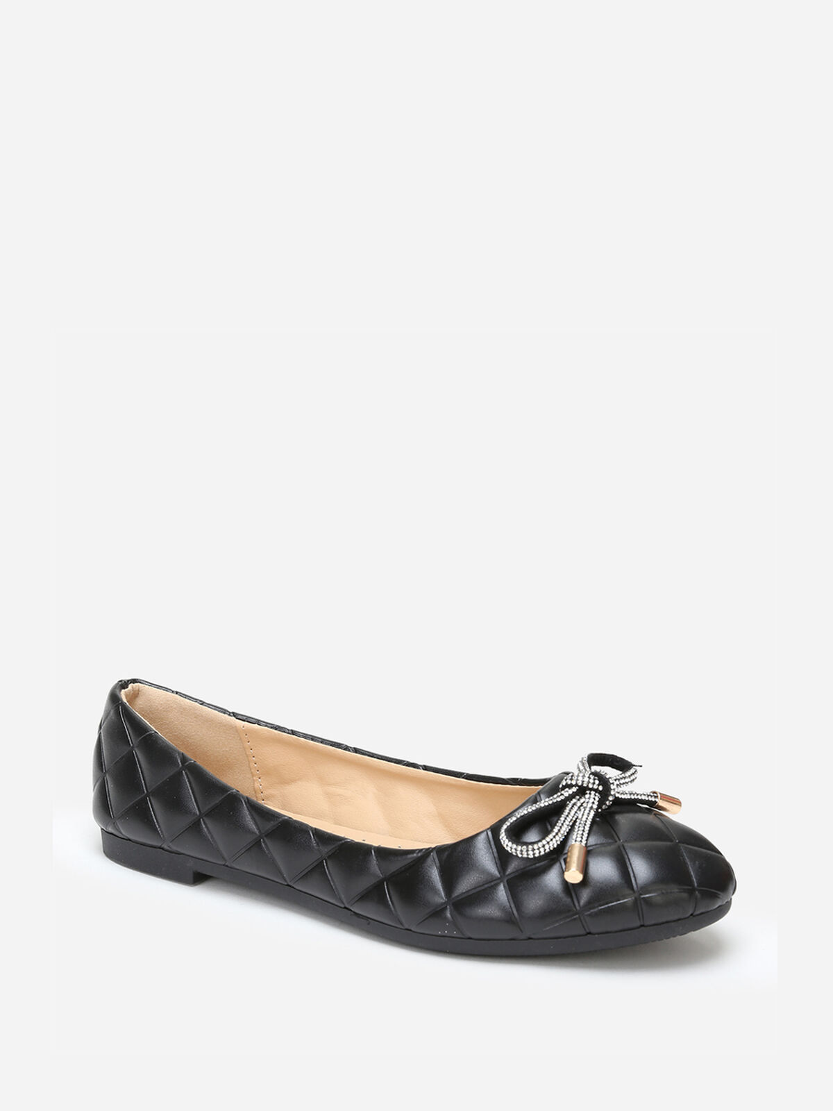 Ballerine matelassées avec nœud à strass- Noir