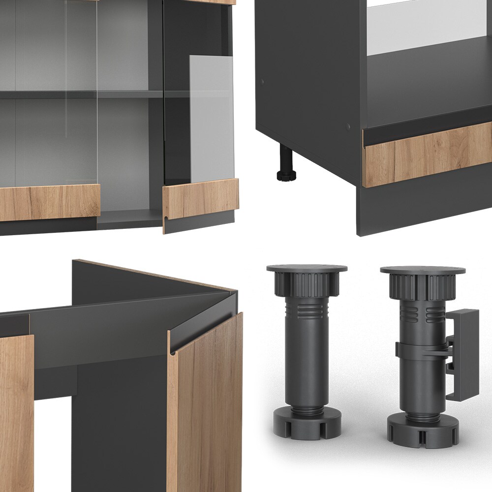 Vicco Eckküche Küchenblock Einbauküche R-Line J-Shape Anthrazit Eiche 277x257 cm modern Küchenschränke Küchenmöbel