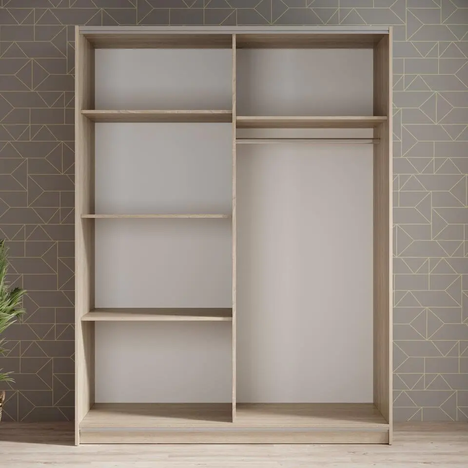 Meubella - Kledingkast Ganaro - Eiken - 150 cm - Met spiegel
