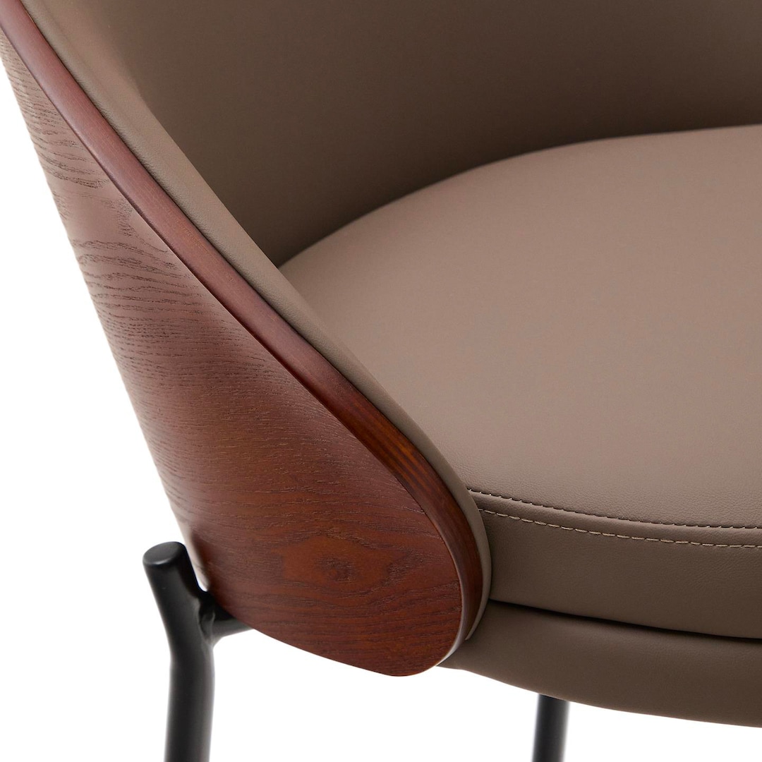 Kave Home Barhocker EAMY Lederlook braun/Metall schwarz